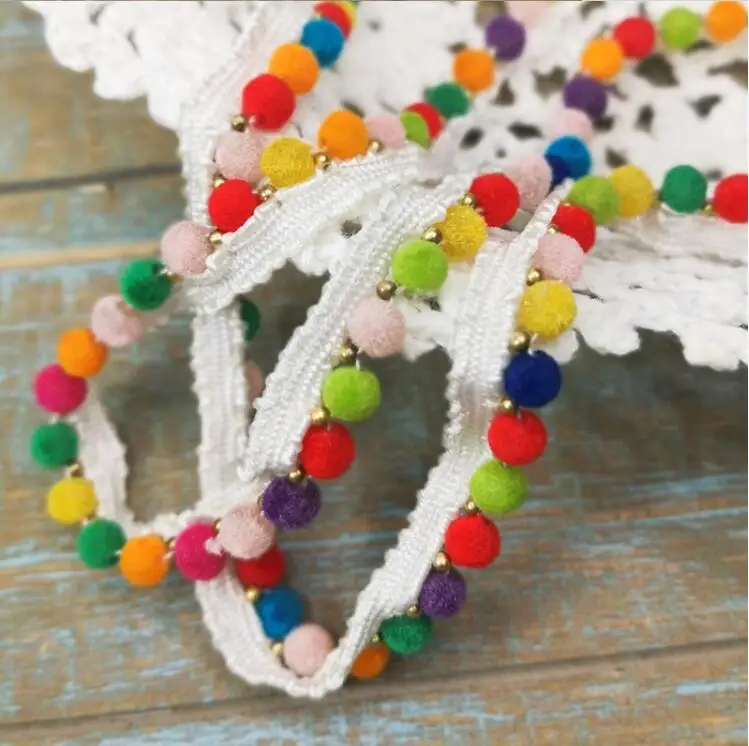 2 Meters Colorful Pom Lace Trim For Sewing Wedding Decoration DIY Bead Embroidered Ribbon 13mm | Дом и сад