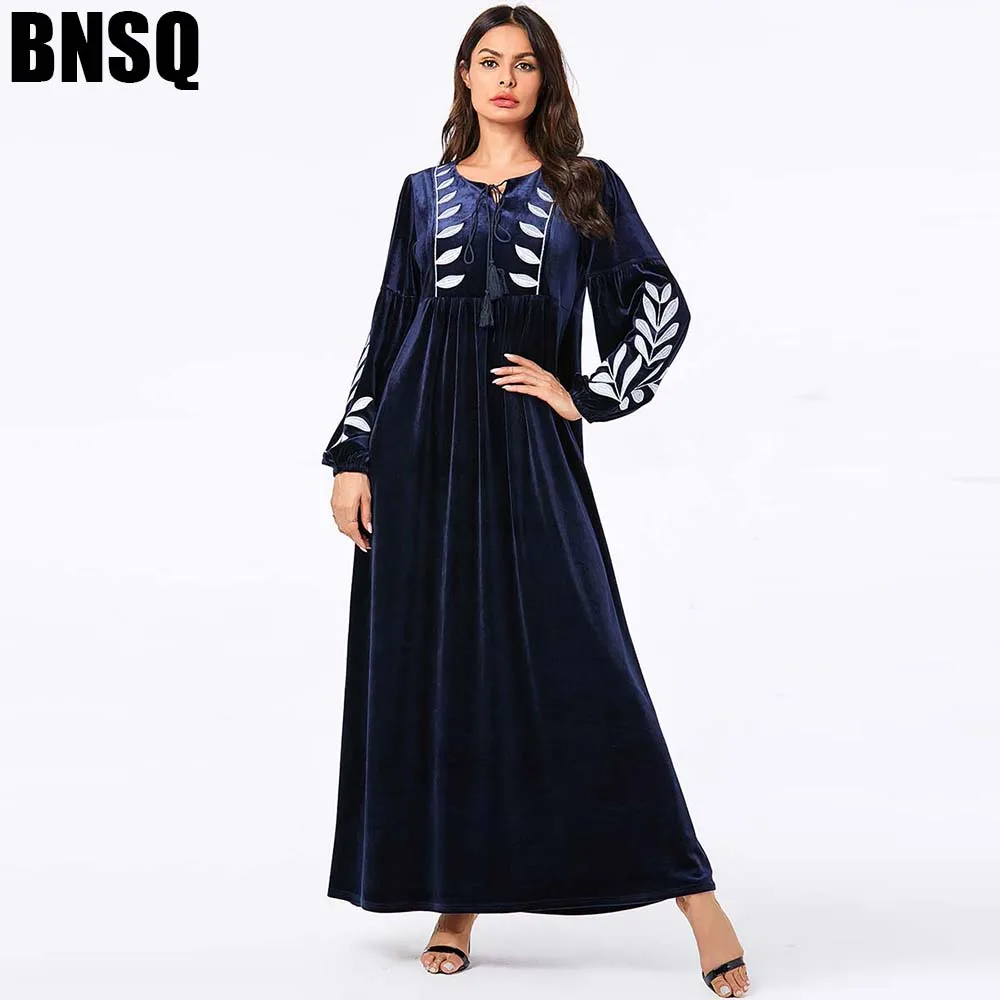 BNSQ арабское золото бархат вышитые abaya индийская одежда для женщин Punjabi Kurta вечерние макси с длинным рукавом пакистанские платья - Цвет: 9082 navy