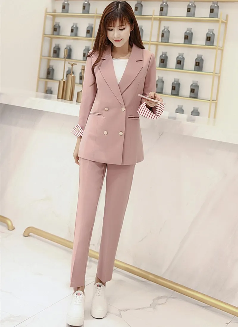 Work Pant Suits Ol 2 Piece Sets One Buttons Blazer Jacket Oversized Trousers Suit For Women Set