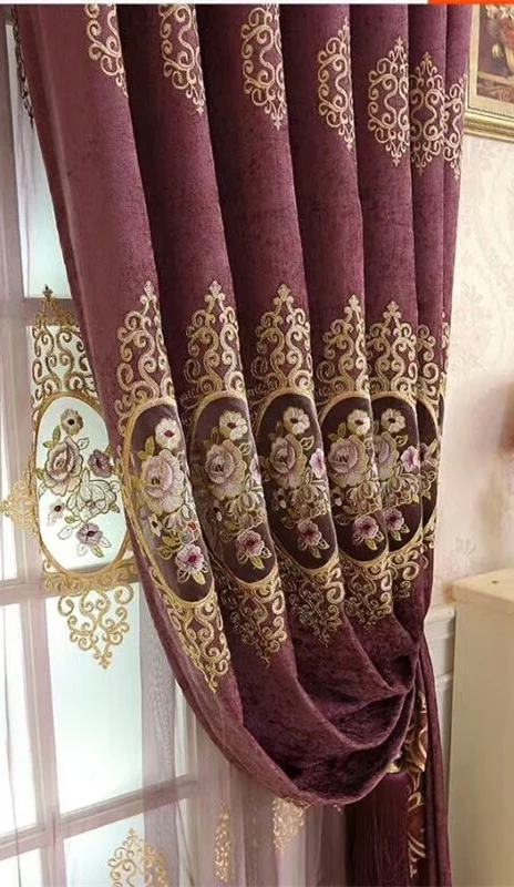 purple cloth Европейская романтическая Роскошная полая вышитая ткань занавеска восстанавливающая древние пути гостиная в спальню - Цвет: purple cloth