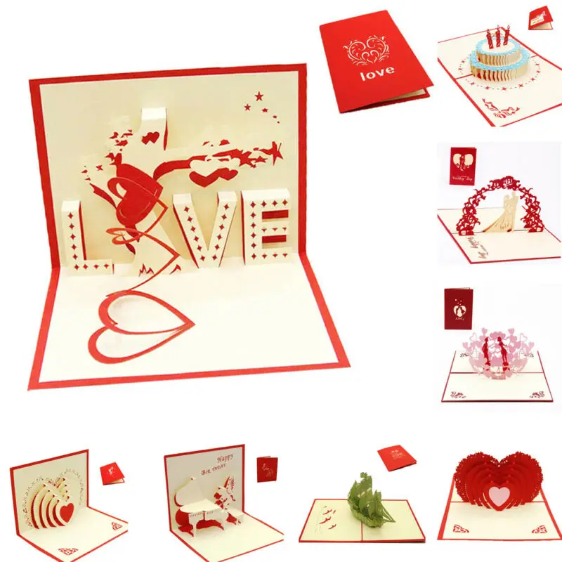 3D DIY Креативные Свадебные Пригласительные открытки 3D всплывающие поздравительные открытки ручной работы Помолвочные валентинки, открытки на годовщину подарок на день счастливые открытки