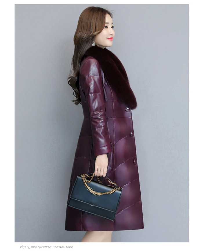 Осенне-зимнее женское пальто большого размера, воротник из лисьего меха, украшение на пуговицах, длинный рукав, толстое теплое кожаное пальто, пуховики, куртки