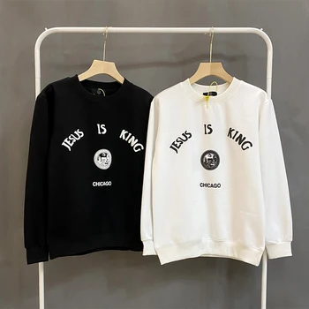 

Kanye West JESUS IS KING 3D Foam Letter Print Casual Sweatshirt Men and Women Loose O Neck Fleece Hoodies Stranger Things Hoody