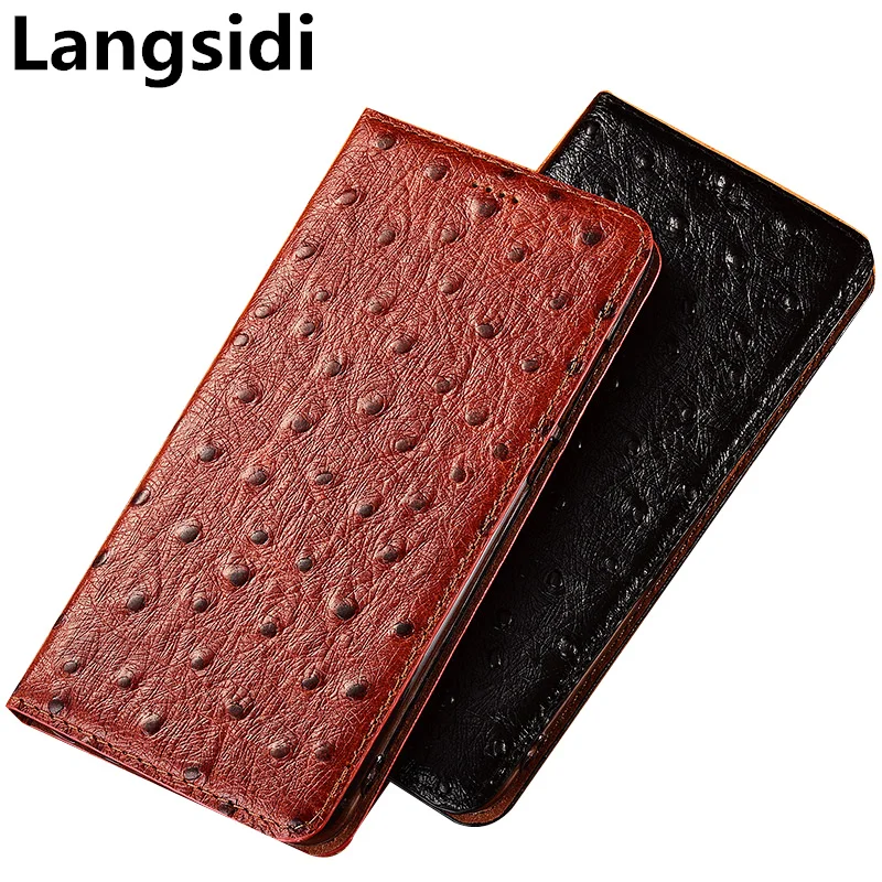  Ostrich pattern genuine natural leather mobile phone bag for Apple iphone 7 Plus/iPhone 7 phone cov