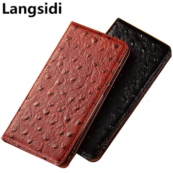 

Ostrich pattern genuine natural leather mobile phone bag for OPPO Realme 6 Pro/Realme 6/OPPO Realme X phone cover standing case