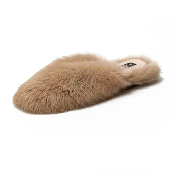 

Plush Slippers Female New Outer Wear Muller Shoes Flat lai tu Hair Baotou Lazy ban tuo xie slippers women cute plush women shoes