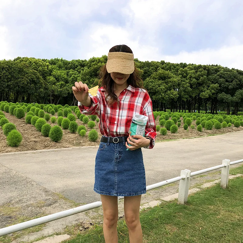 Q7210 [Yellow Zheng] Spring Base-Washing Water High-waisted Half-length Skirt A- line Skirt Casual Denim Skirt Women's