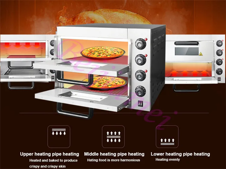 3KW Pizza Oven Electric Pizza Cake Maker Double Layer Commercial Kitchen Baking Oven Machine Bread Toaster 4