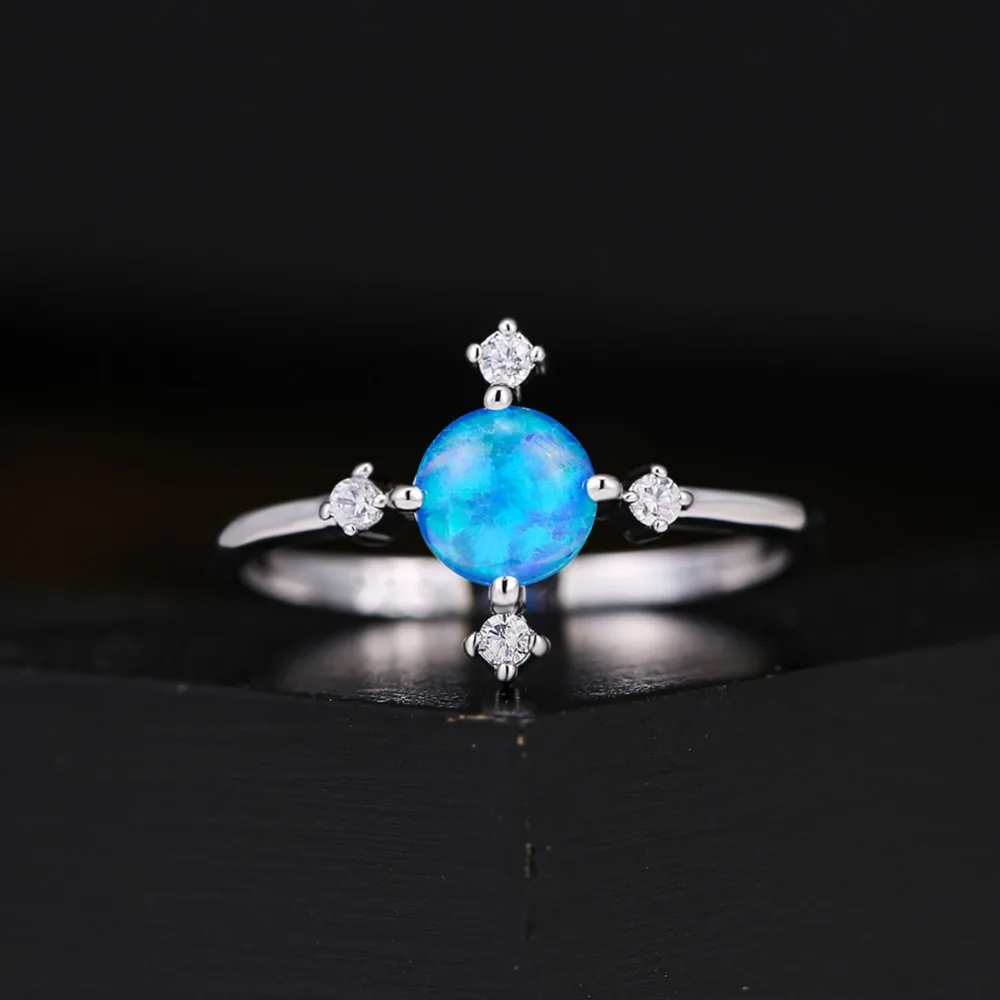 Blaike 925 пробы Серебряное кольцо с крестом для женщин, изысканное круглое кольцо с белым/голубым опалом, обручальное ювелирное изделие, подарки