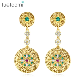 

LUOTEEMI New Round Drop Earrings Cubic Zircon Fashion Green Crystal Stud Earring For Women/Girls Party Gifts