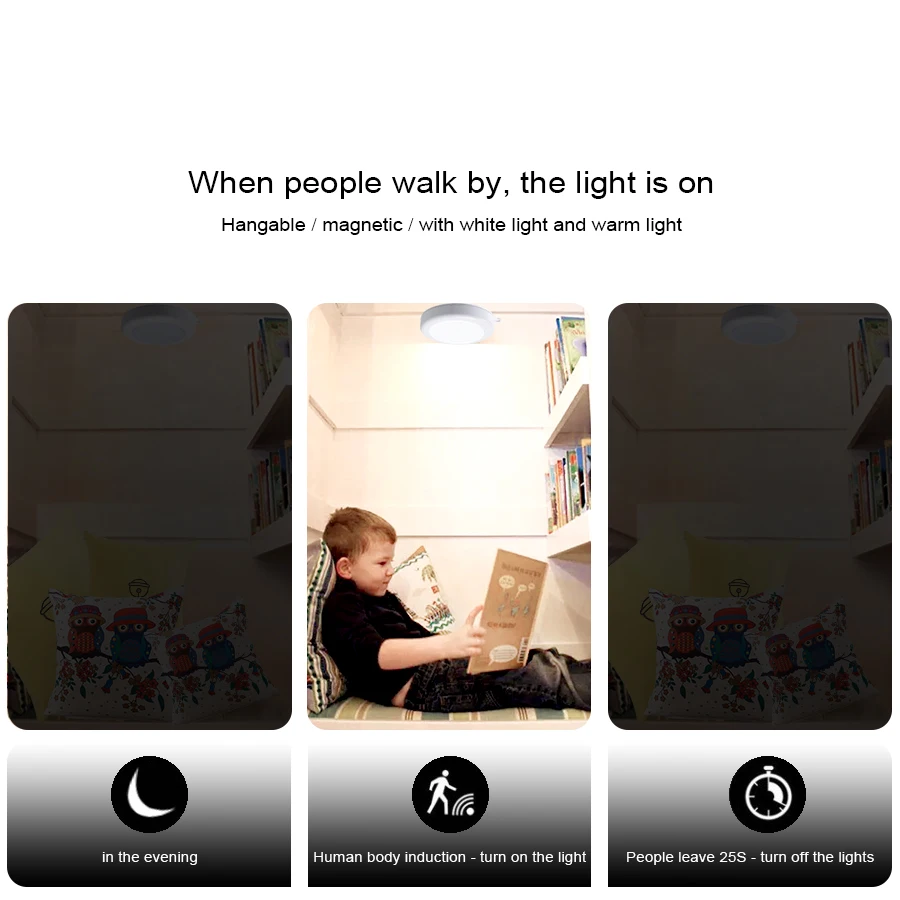 Магнитная паста светодиодный ночник с шнурком беспроводной датчик движения инфракрасный детектор настенный светильник для шкафа кухни лестницы