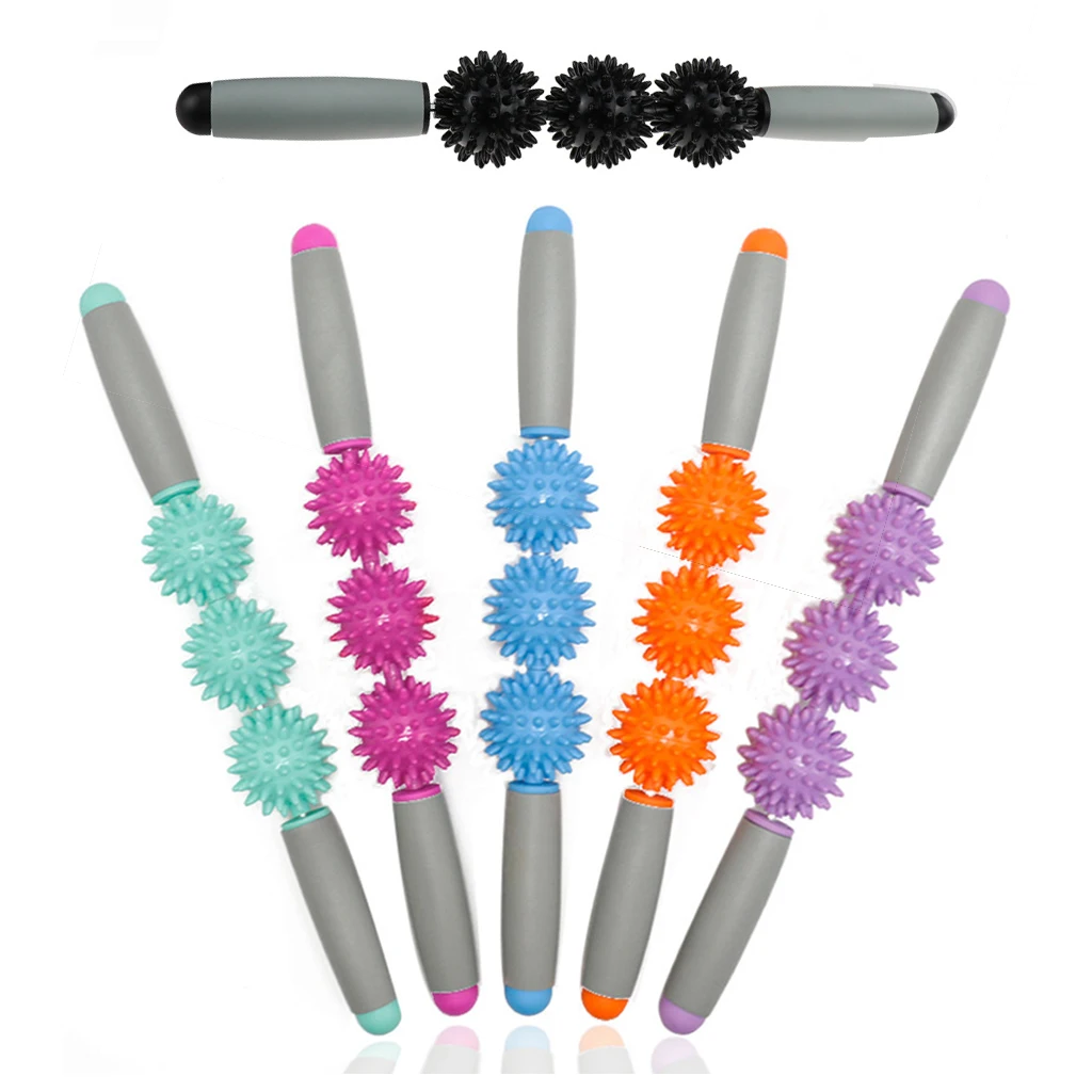 

Gym Muscle Massage Roller Yoga Stick Body Massage Relax Tool Muscle Roller Sticks with 3 Point Spiky Ball