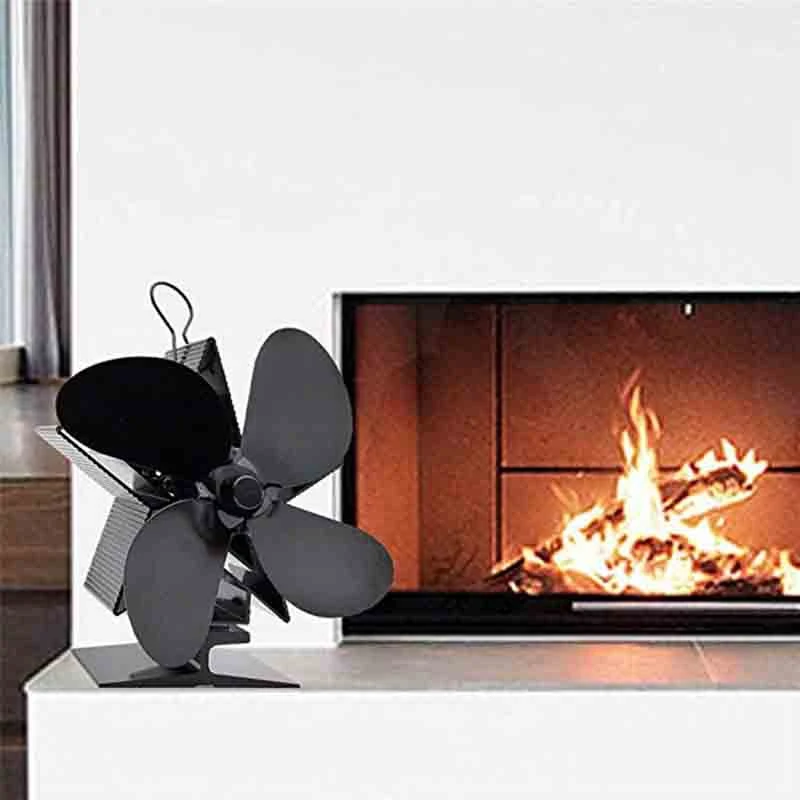 4 Blades Heat Powered Stove Fan with Thermometer Home Silent Fireplace Fan for Wood/Log Burner/Fireplace Efficient Eco Stove Fan