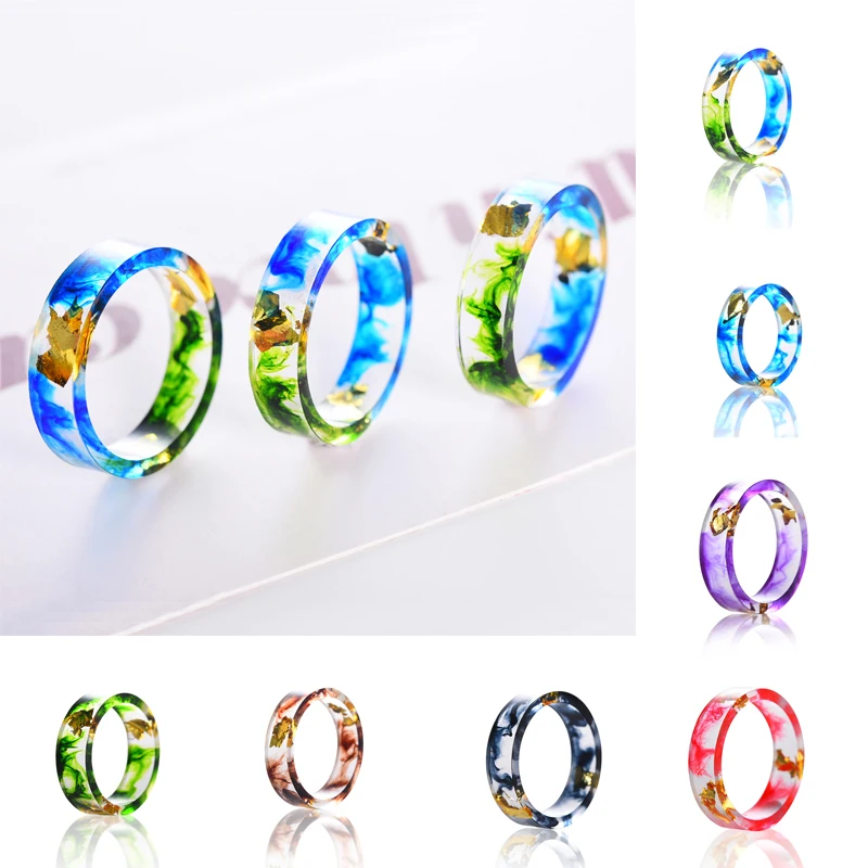 

2019 Ocean Style Gold Foil Paper Inside Resin Ring for Women Fresh Handmade Dry Flower Ring Best Mold Dried Flowers DIY Ring