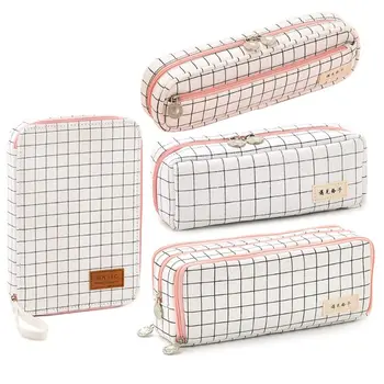

Girls Pencil Case Large Capacity Durable Stationery Box Check Pattern School M6CC