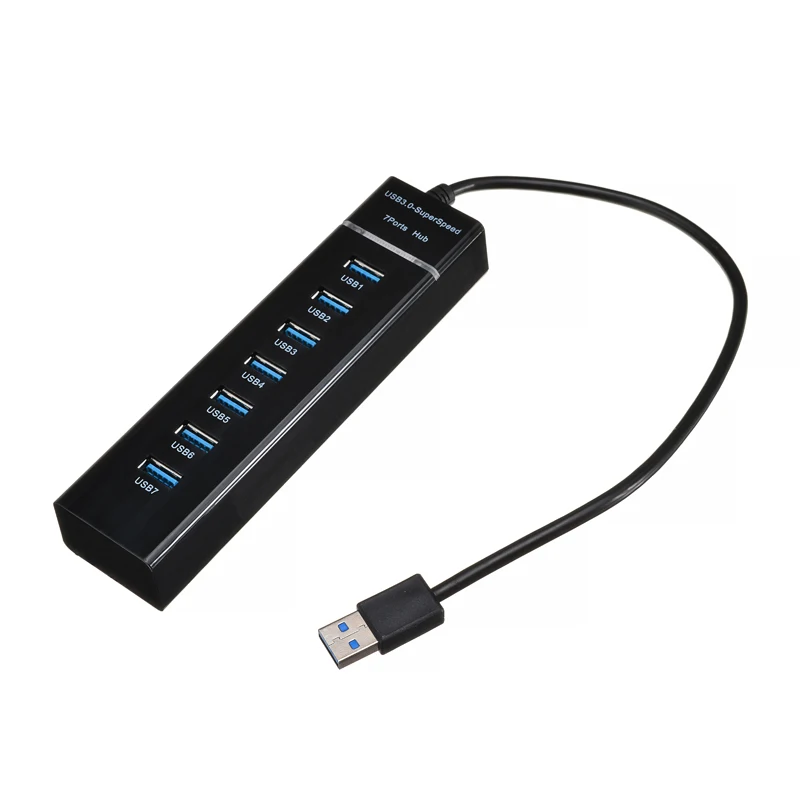 Pohiks 1m Black 7-ports High Speed USB 3.0 Hub Expansion Splitter Expander For Laptop/PC External Connect Accessories