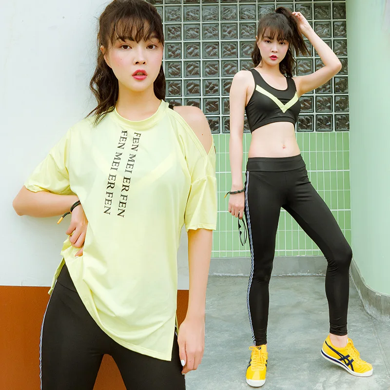 

2019 New Style Spring And Summer Short Sleeve Yoga Clothes Three-piece Set Trousers Gym Sports WOMEN'S Suit Running Fitness Suit