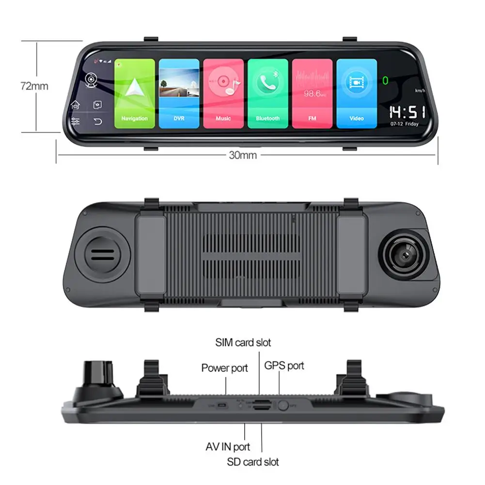 HD 1080P 9.66 \ IPS LCD Camera Video Recorder DVR Display Screen Rear View Mirror Dash Cam Camera With Rear Camera Car Charger