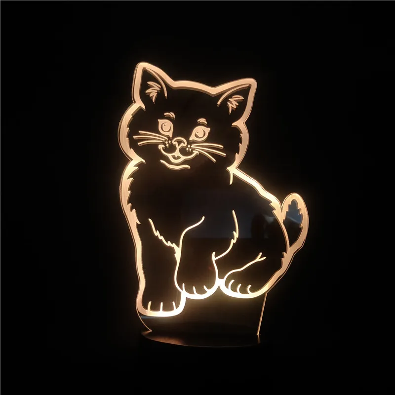 Творческий животных ночник светодиодный милый кот светодиодный 3D Свет USB Цвет изменение 3D визуальный ночник лампа для рождественские подарки для детей