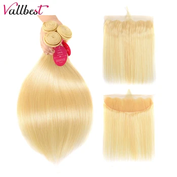 

Vallbest Blonde Bundles With Frontal Remy Malaysian Straight Human Hair 613 Bundles With Frontal Closure 13*4 Ear To Ear