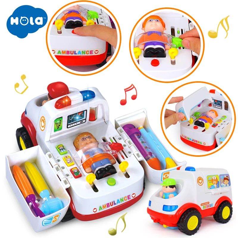

HOLA 836 Ambulance Car Toy with Music & Lights for Baby Toddlers 13-24 month 2-in-1 Pretend Doctor Toy Set Kit for Children Boys