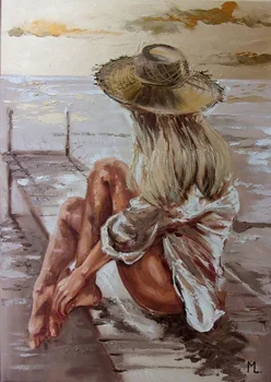 

Hand Painted texture Oil Painting Wall Art Sexy Girl Setting By The River Abstract Picture For Living Room Hotel Decoration