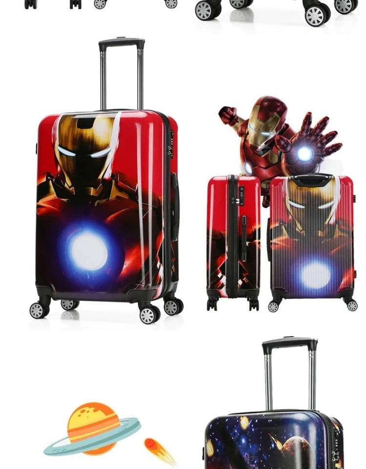 Для детей, мультики, чемодан для багажа на борт ПК "Человек-паук" Капитан Америка Spinner бренд ручной клади 18/20/24 дюйма
