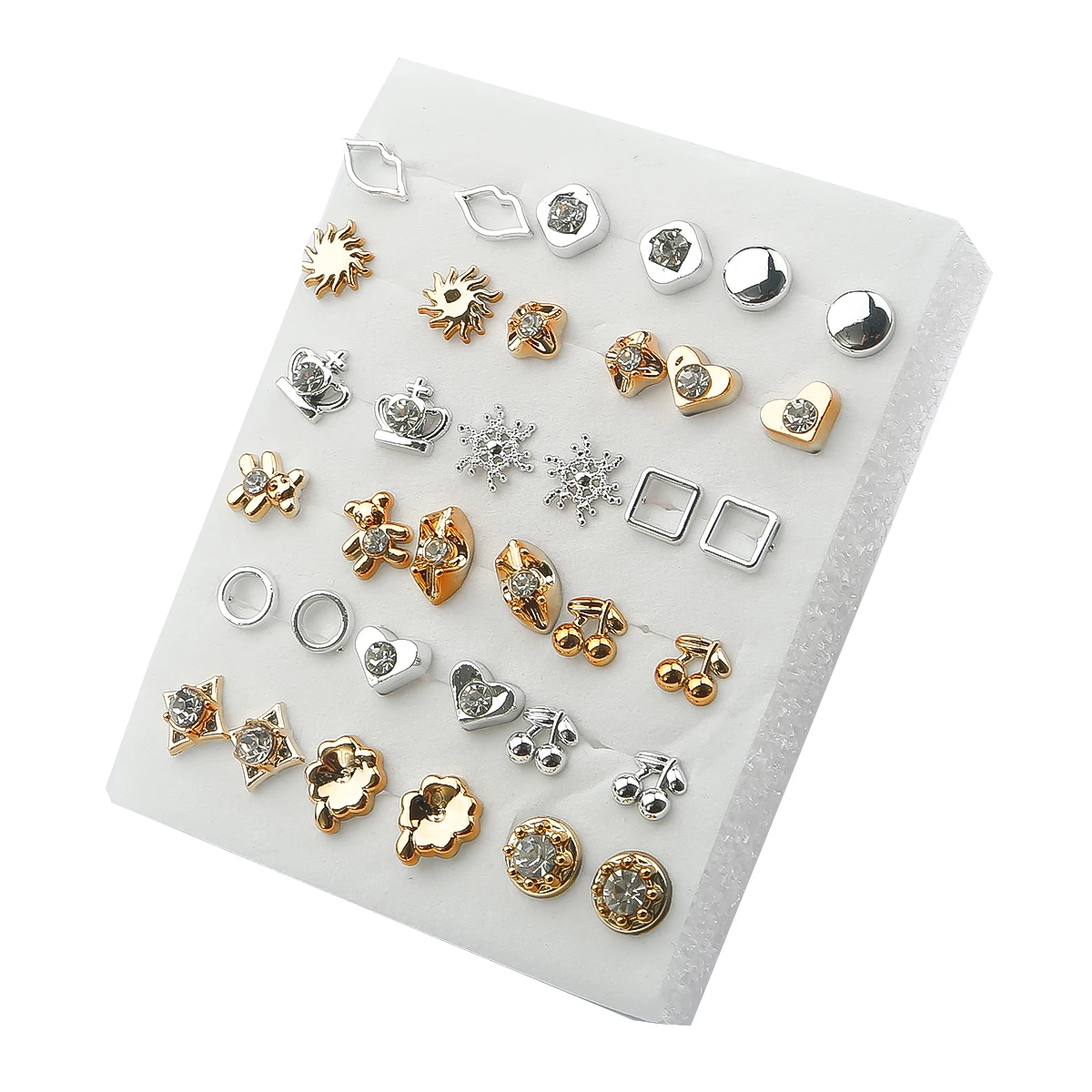 18/36 paires de petites boucles d'oreilles en cristal acrylique pour femme, ensemble de bijoux en plastique pour fille, cœur, étoile, Animal, lune, couronne 8