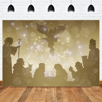 

Nativity Photography Backdrop for Photocall Cartoon Angle Bokeh Shiny Religion Themed Photographic Background for Photo Studio