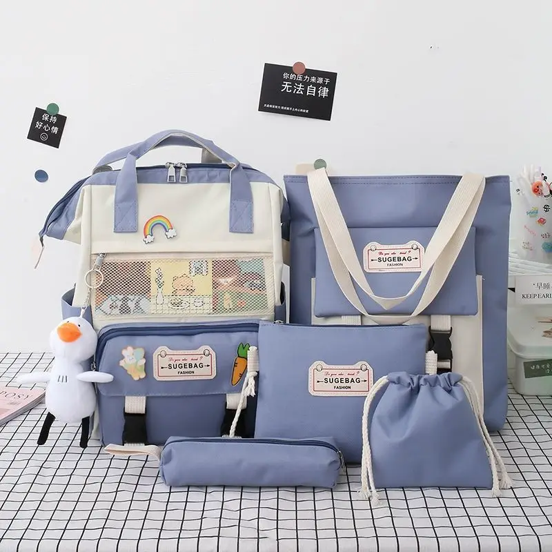 2021 5 unids/set de lona mochilas para mujeres encantador bolsas para la Escuela de las niñas adolescentes Bookbags los estudiantes bolsos de hombro de viaje Mujer