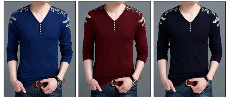 HIYSIZ свитер Для мужчин модный тренд с v-образным вырезом с длинными рукавами, пуговицами узор Повседневное уличная осенне-зимний пуловер вязать SW070