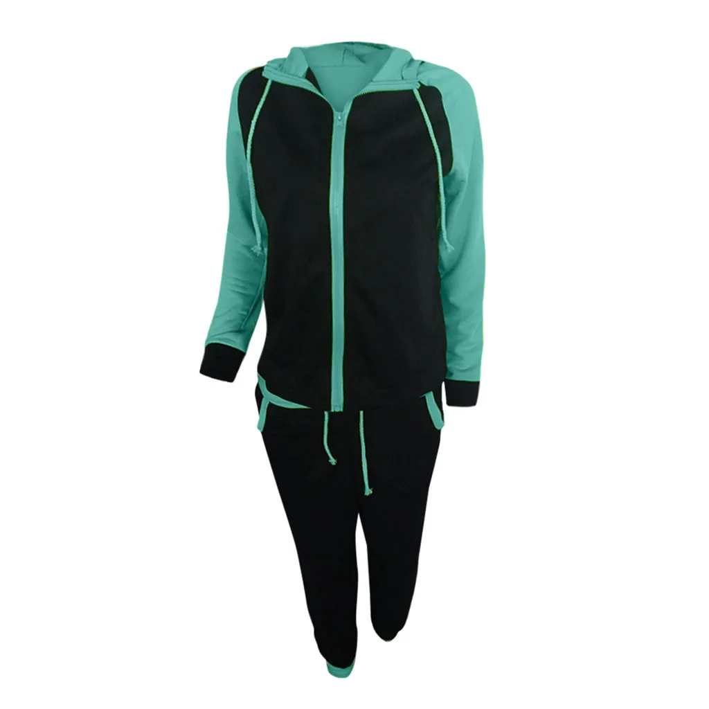 slim running set Women Gym Clothes Spandex Stripe Zipper Long Sleeve Pullove Sport Tops+Long Pants Set#g3