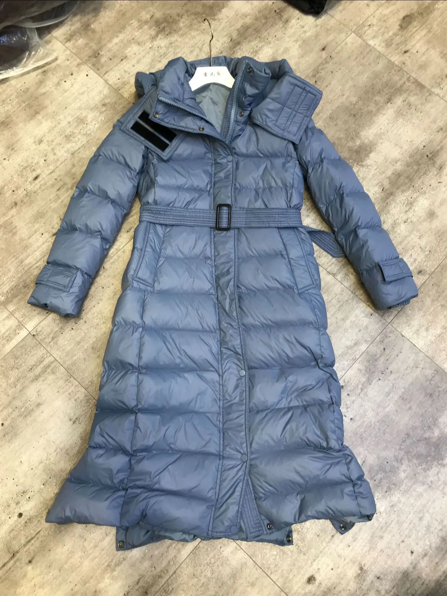smog blue High-end Europe Hooded Down Jacket Women Long Thick White Duck Down Coat Winter Slim Fashion Ladies Parka Down Coats NS1562 - Цвет: smog blue