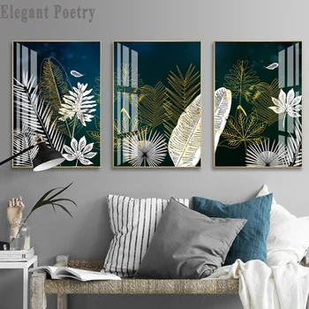 

Golden White Lines Leaf Abstract Poster Botanical Canvas Print Nordic Style Painting Creative Picture Modern Home Decoration