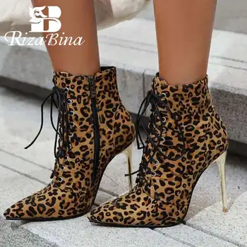 

RizaBina Plus Size 34-48 Sexy Woman Ankle Boots Pointed Toe Zipper Thin High Heel Shoes Autumn Winter Party Club Women Footwear