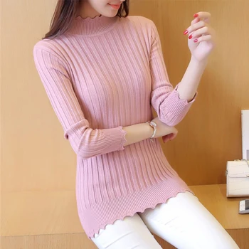 

Ailegogo New Autumn Winter Women Turtleneck Pullovers Casual Female Slim Fit Thin Short Sweater Solid Color Ladies Knitwear Tops