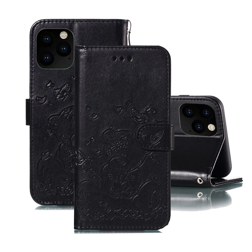Чехол-книжка с откидной крышкой для iPhone 11 Pro X XS MAX XR 6 6S 7 8 Plus 5 5S SE чехол-кошелек с роскошной текстурой с тиснением медведя