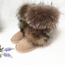 Новое поступление года; женские зимние ботинки с лисьим мехом; женская обувь; женские зимние ботинки из натуральной кожи