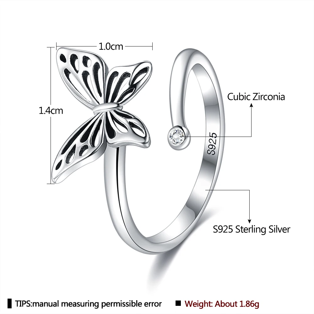 SILVERHOO Sterling Silver 925 Ring Hollow Fly Butterfly Incredible Adjustable Rings For Women Birthday Jewelry Gift To Friend