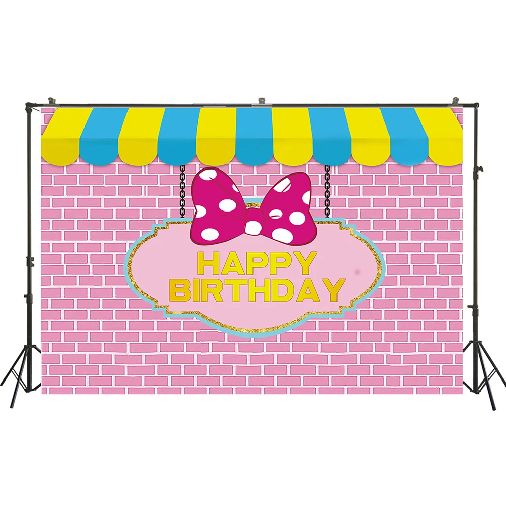 

HUAYI Photography Backdrop Birthday Party Desserts Table Decor Photo Background Princess Mouse Bow Baby Shower BackdropW-3362