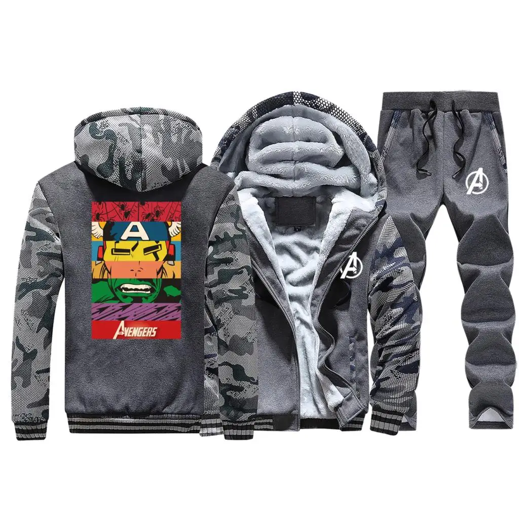 Dark Gray Мстители зима горячая распродажа мужские толстовки камуфляжное пальто Толстые хип хоп Теплые куртки костюм Спортивная одежда+ комплект из 2 предметов брюки - Цвет: Dark Gray