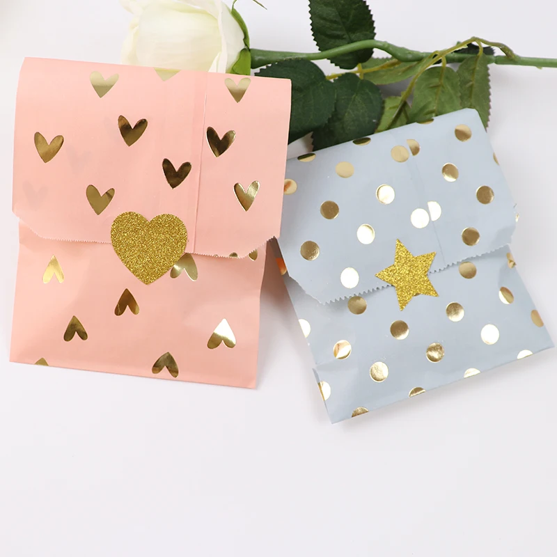 

25pcs Wedding Favor Bag Bridal Shower Party Wedding Birthday Anniversary Favor Candy Gift Paper Bags Pink and Gold Foil Heart