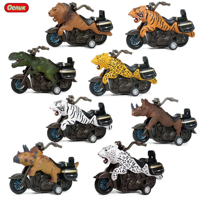 

Oenux Inertia Pull Back Animals Motorcycle Vehicle Model Tiger Lion Dinosaur Animal Car Anti-Shatterproof Toy For Kids Gift