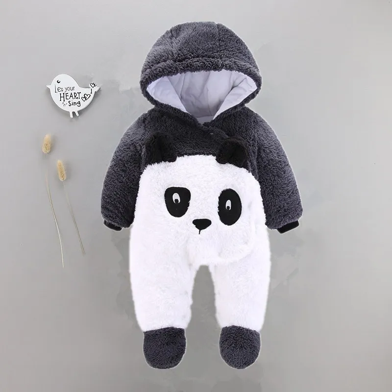 Коралловые детские комбинезоны из флиса; Зимняя Теплая Одежда для новорожденных девочек; Одежда для мальчиков с рисунком панды; зимний комбинезон с капюшоном; Комбинезоны для младенцев
