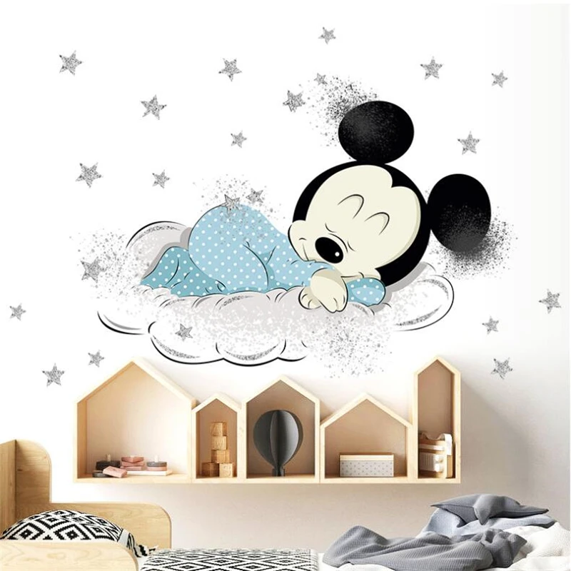 Vivid Disney Mickey Minnie wall sticker for kids  room living room bedroom wall PVC decoration Movie Poster  Door sticker