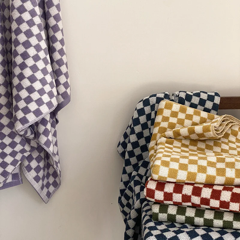 

Retro Plaid Pure Cotton Beach Bath Towel Striped Absorbent Face Bathroom Towel Sets Home Hotel Outdoor Comfortable Towels