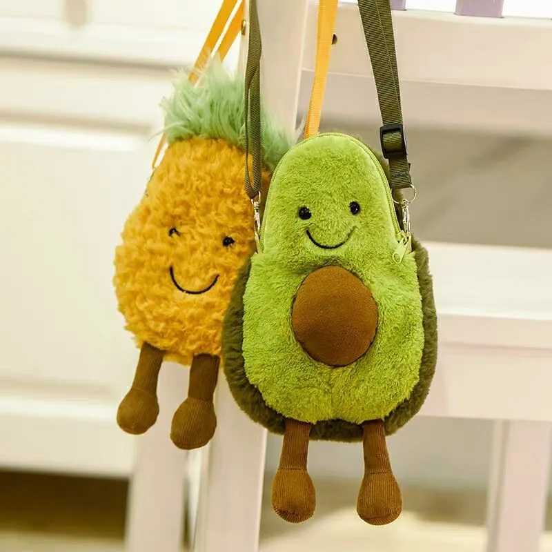 Avocado Shoulder Bag Cute Fruit Plush Backpack Watermelon Pineapple Cherry Ins Hot Coin Purse Super Ugly (13)