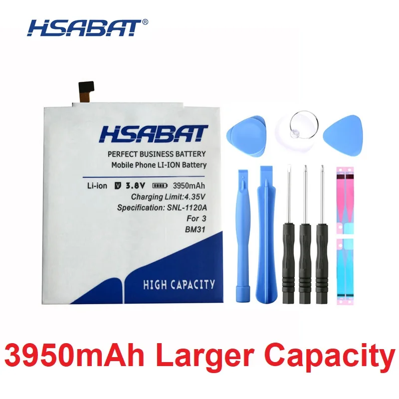 

HSABAT for Xiaomi mi3 Battery BM31 3950mAh Battery For xiaomi 3 m3 Mi3 Mi 3 Smart Phone In Stock Free Shipping + free tools