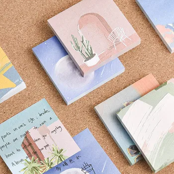 

80 Sheet Kawaii Sky Flower Memo Pad Cute Oil Paiting Sticky Notes Self-adhesive Note Paper School Office Notepad Stationery