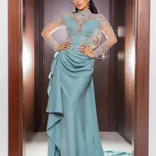 Арабское, с длинными рукавами Вечерние платья платья с бусами ручной работы аппликация халат de soiree musulman с высоким воротом платье для выпускного вечера вечерние платья